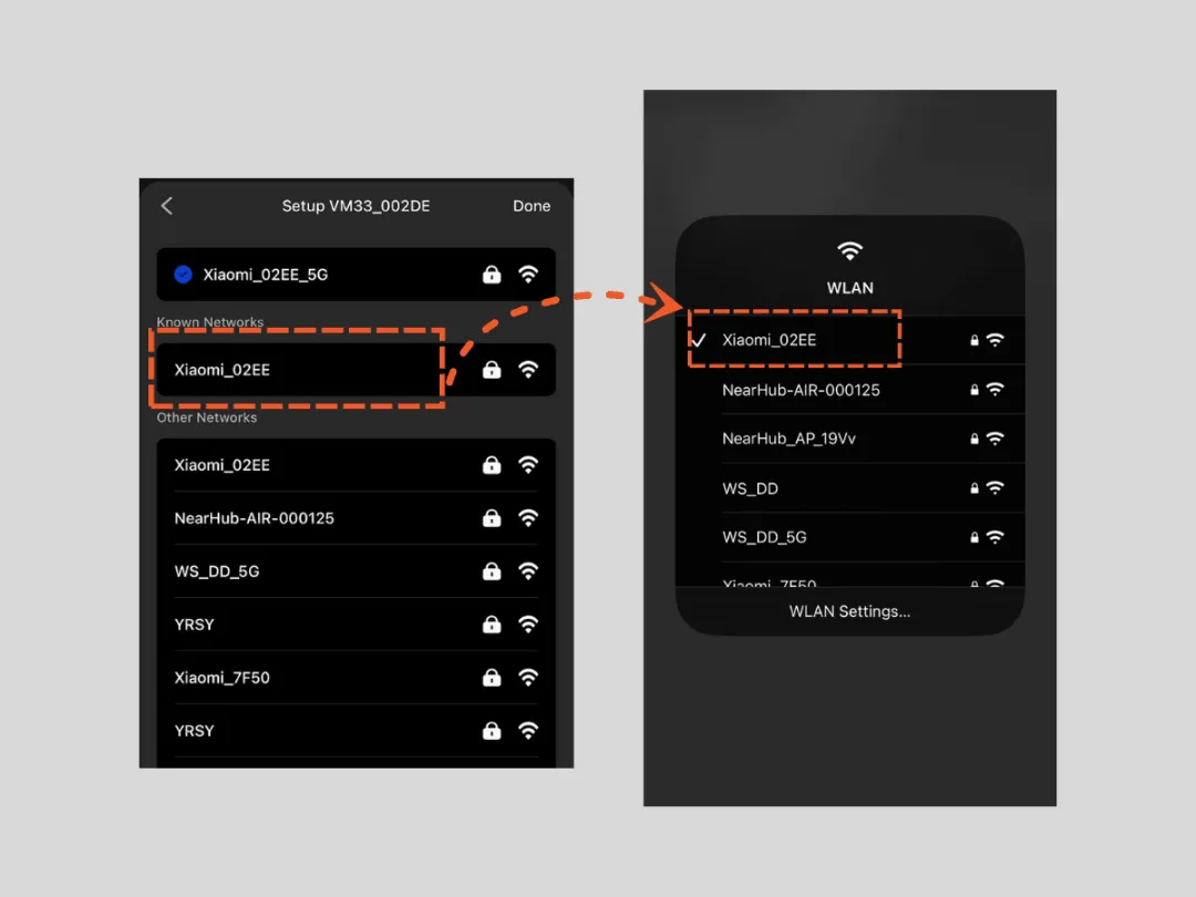 WiFi Mode: Connect VM33 to your local WiFi. (Note: you need to manually set your mobile device under the same WiFi).  