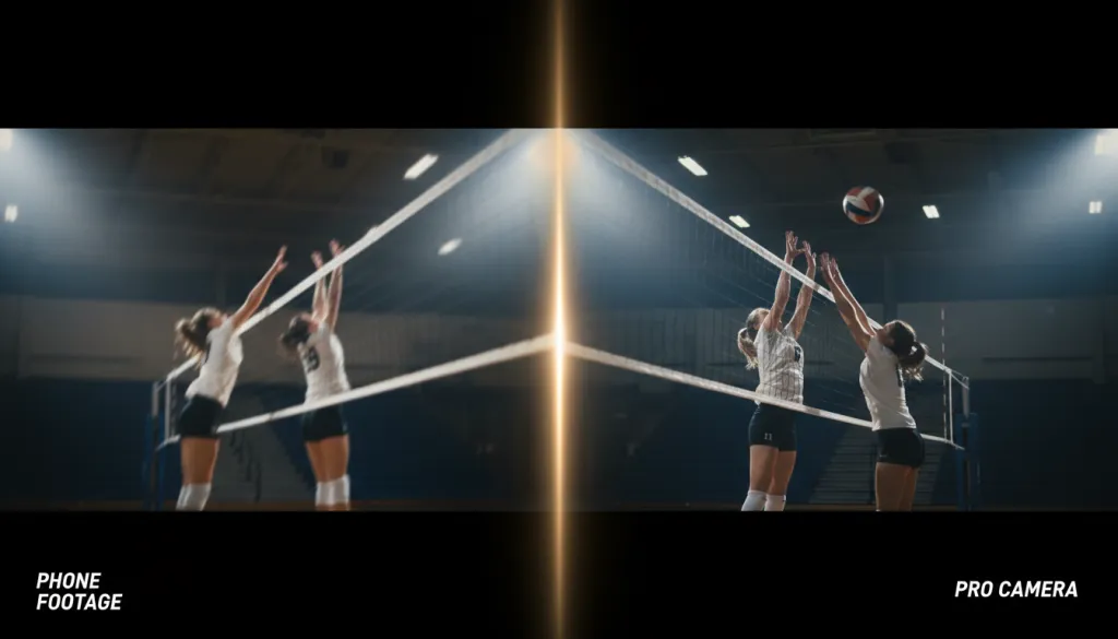 Figure 1: Smartphone footage versus professional camera quality in gym lighting conditions