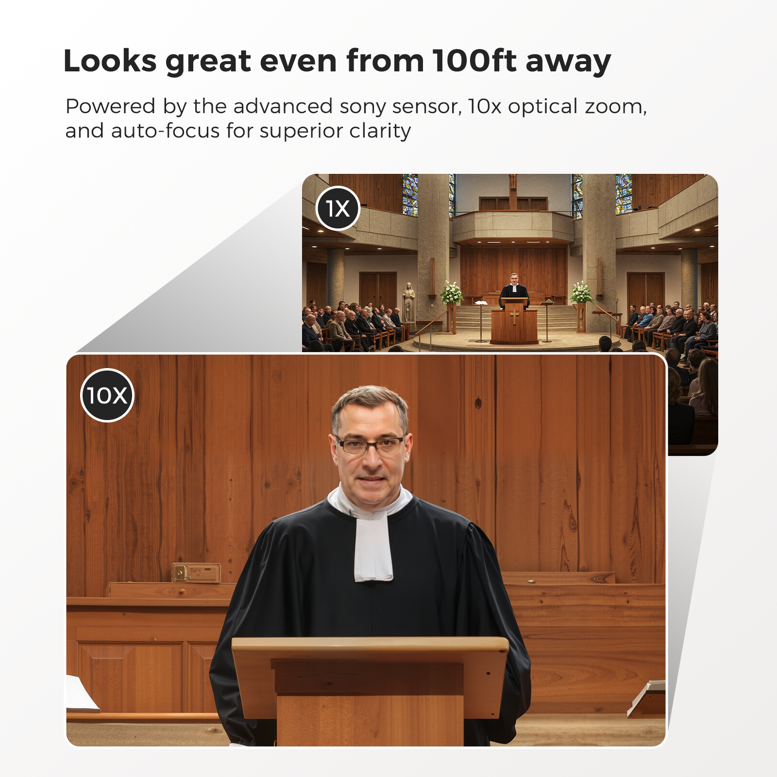 Split screen showing optical zoom capturing pocket aces clearly from a distance