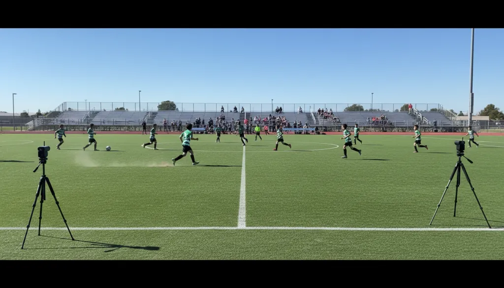 Figure 2: Two wireless sports cameras on tripods capturing a youth soccer match from different angles