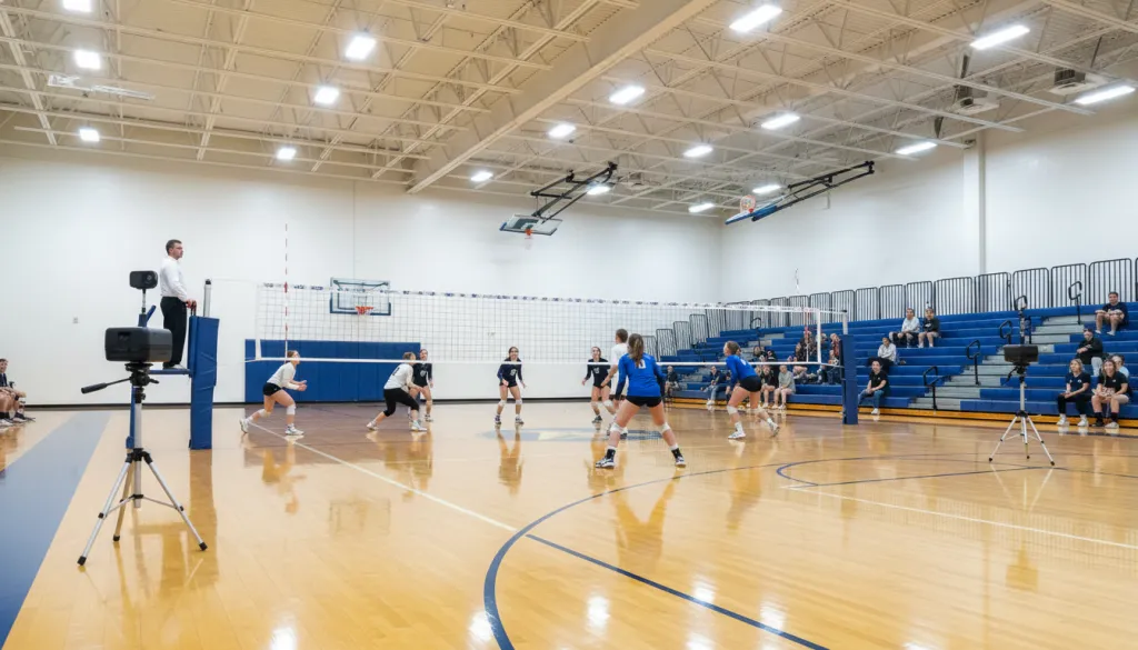 Figure 2: Three-camera positioning around a volleyball court for complete coverage