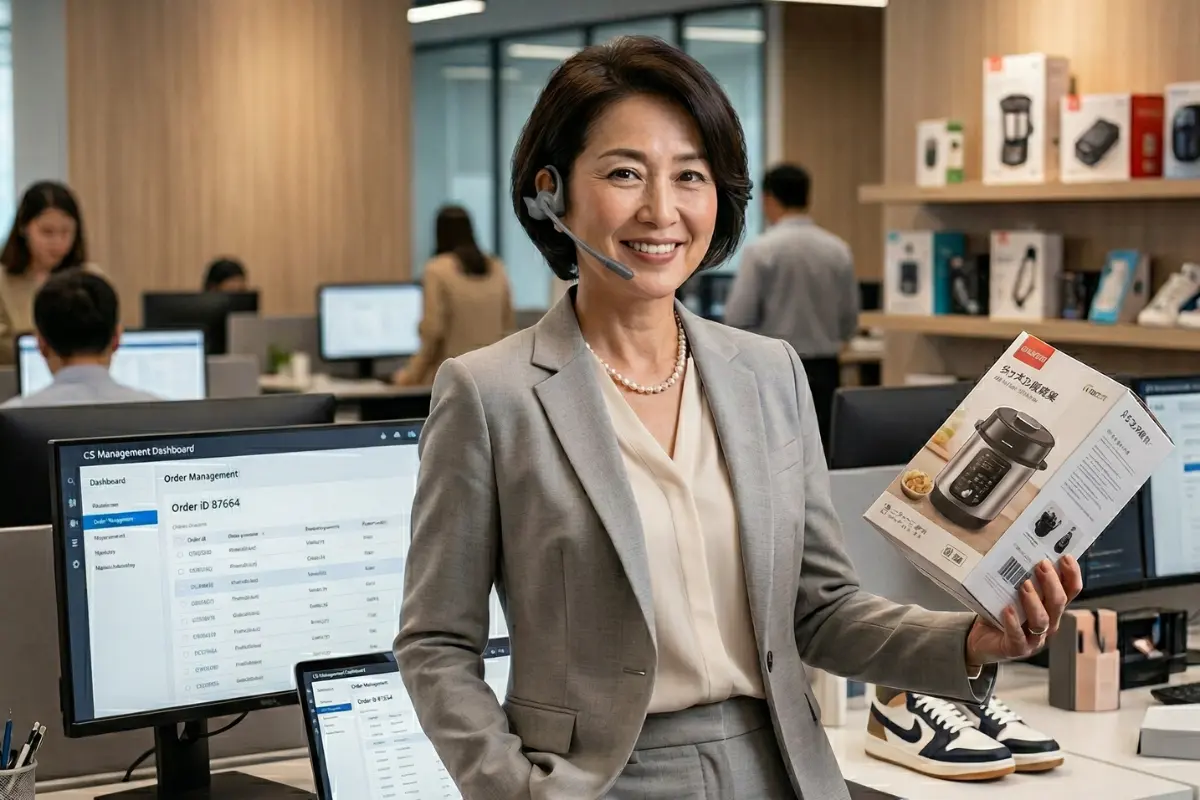 ECサイトのカスタマーサポート担当者がワイヤレスで対応中