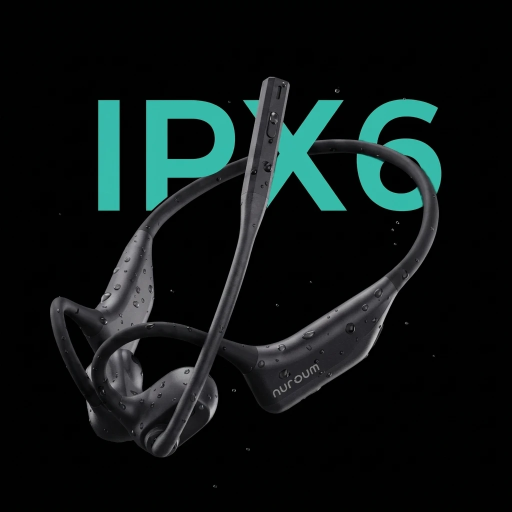 Headset on wet stainless steel surface demonstrating IPX6 water resistance