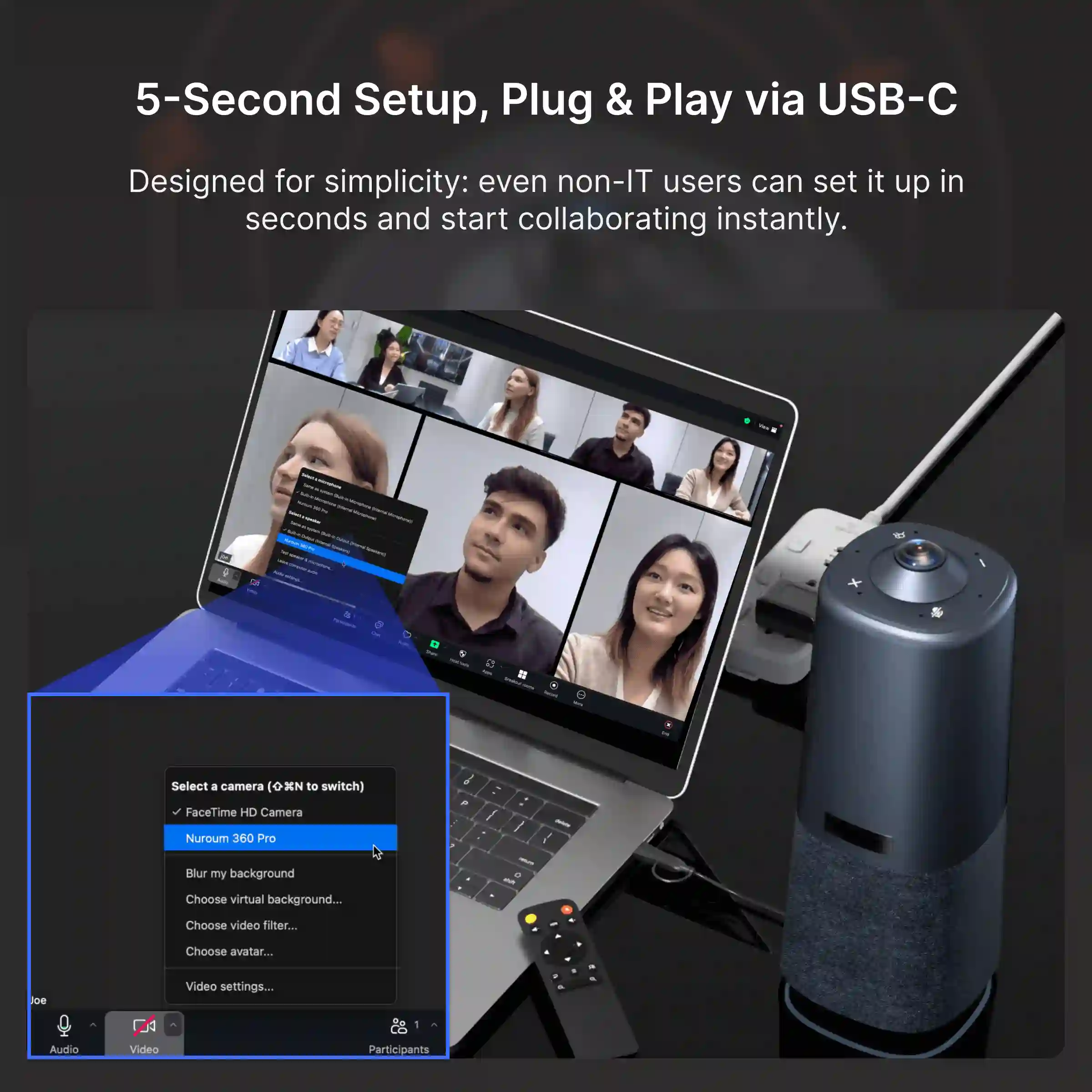 Nuroum 360 Pro All-in-one Conference Camera for Immersive and Pro-Audio Group Video Chat