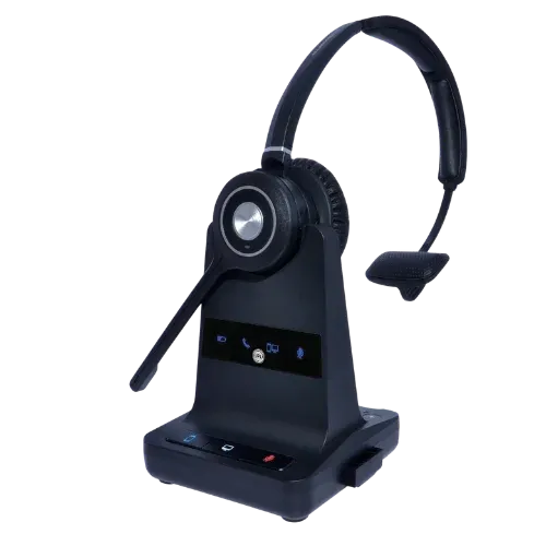 JPL Explore DECT wireless trucking headset with long-range connectivity and base station.