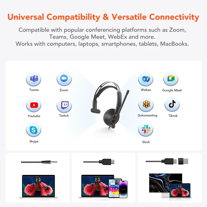 Nuroum Business Headset HP11SU with 3.5mm+USB