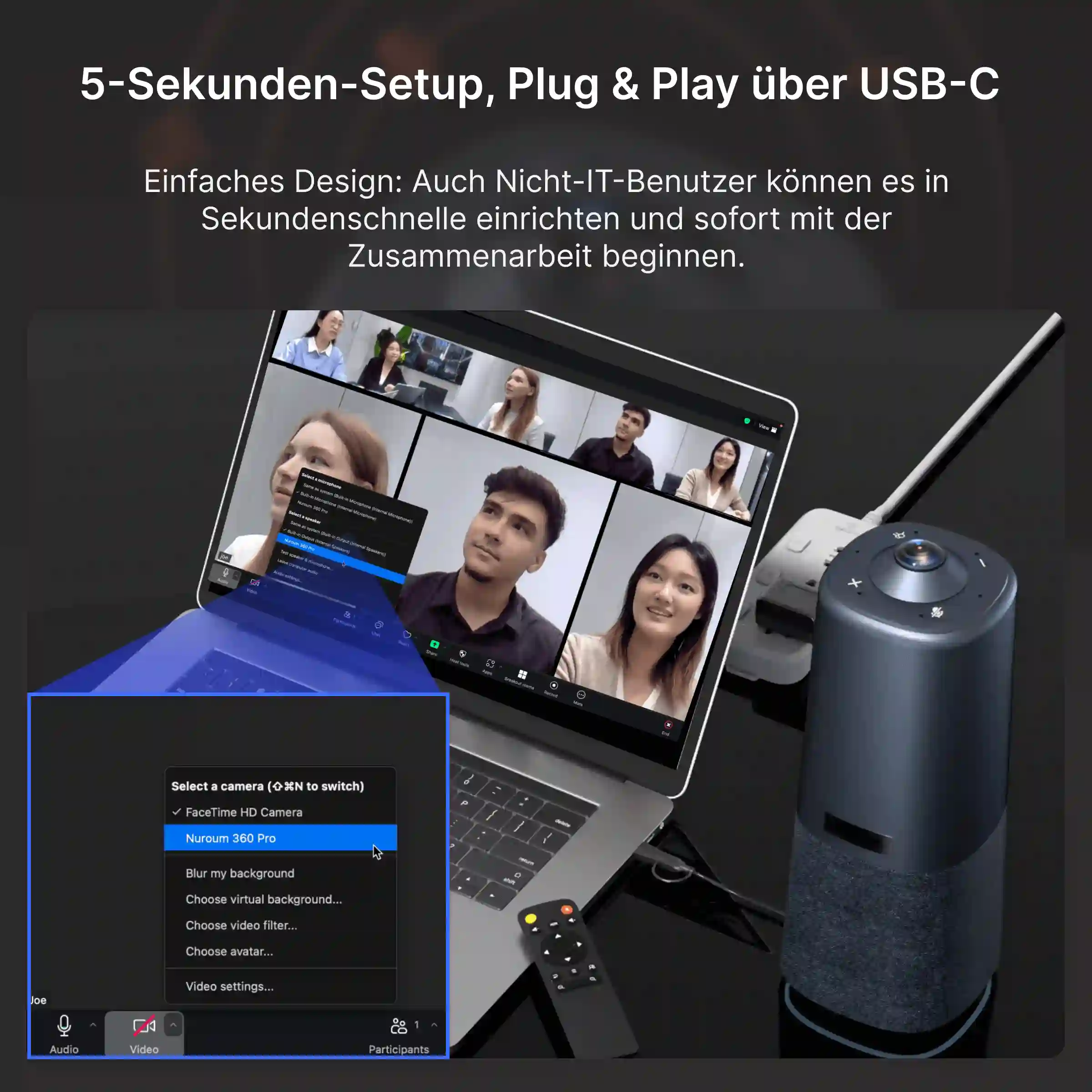 Nuroum 360 Pro All-in-One 360-Grad-Konferenzkamera für immersive und professionelle Audio-Videokonferenzen