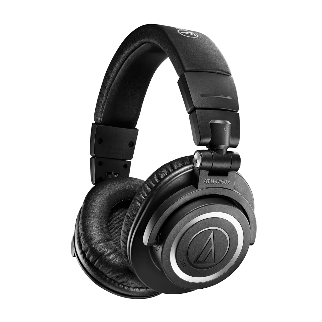 Audio-Technica ATH-M50xBT2 studio wireless over the ear headphones for small heads showing a secure clamp and multi-axis folding design.