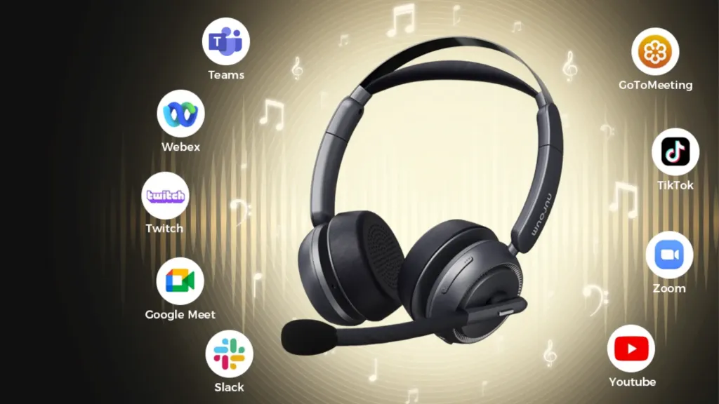 Close-up of a professional wireless headset with noise-cancelling microphone, ideal for banking call center agents to improve customer service