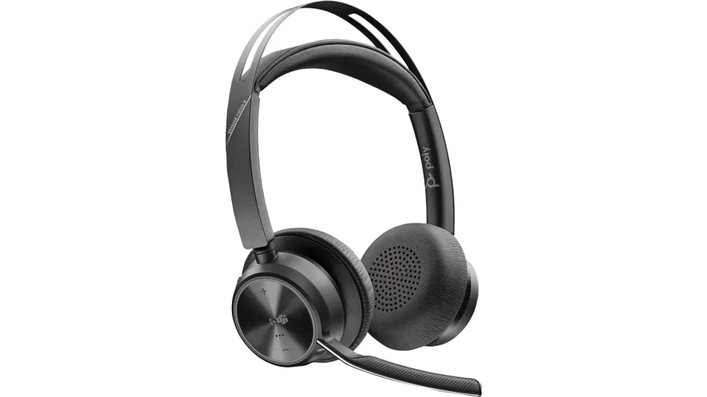 Poly Voyager Focus 2 professional headset featuring Acoustic Fence noise cancellation for busy offices.