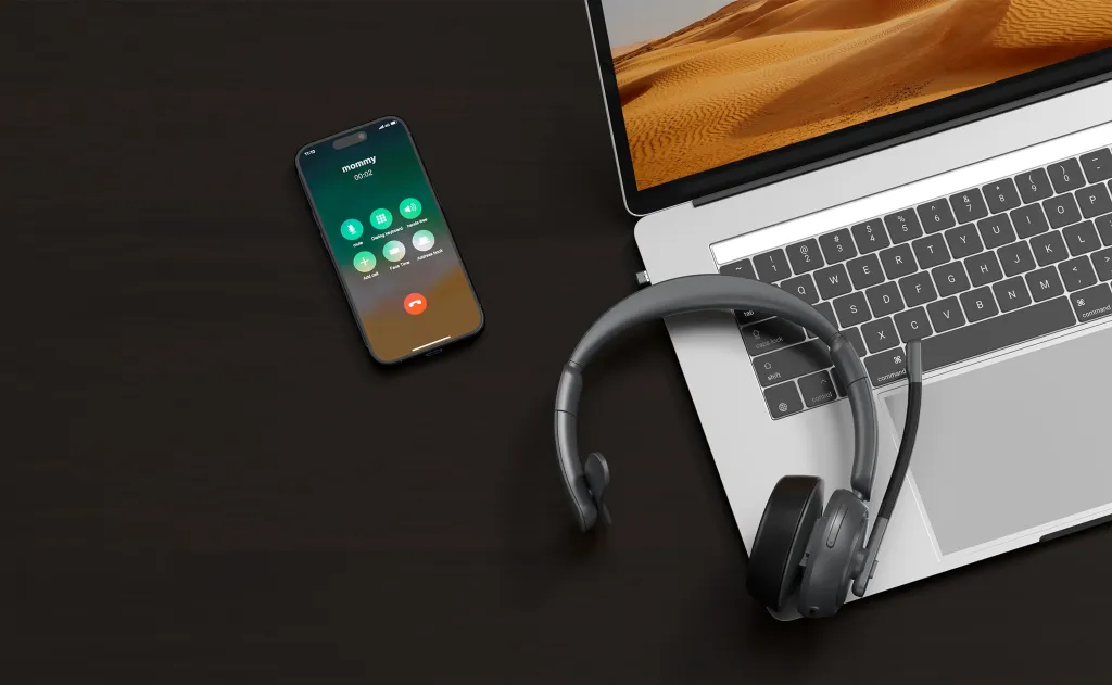 Nuroum HP31S single-ear wireless headset for call center multitasking, showing the lightweight design and wireless headset with usb dongle connectivity.