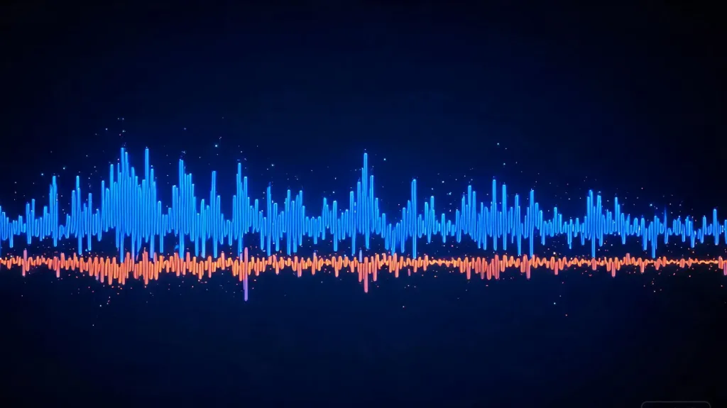 Abstract visualization of two audio waveforms — a rich detailed waveform above a thin compressed one — representing the quality gap between stereo and hands-free audio profiles