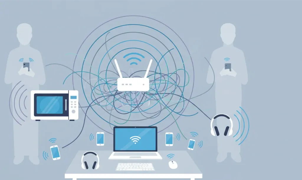 オフィス環境でのBluetooth電波干渉のイメージ