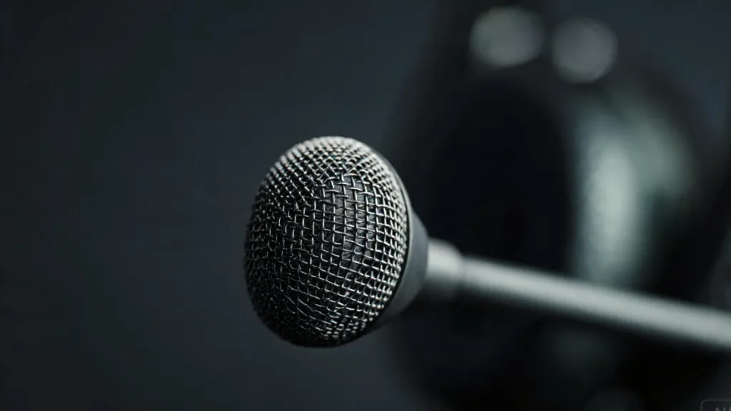 Close-up detail of a professional boom microphone showing noise-cancelling capsule