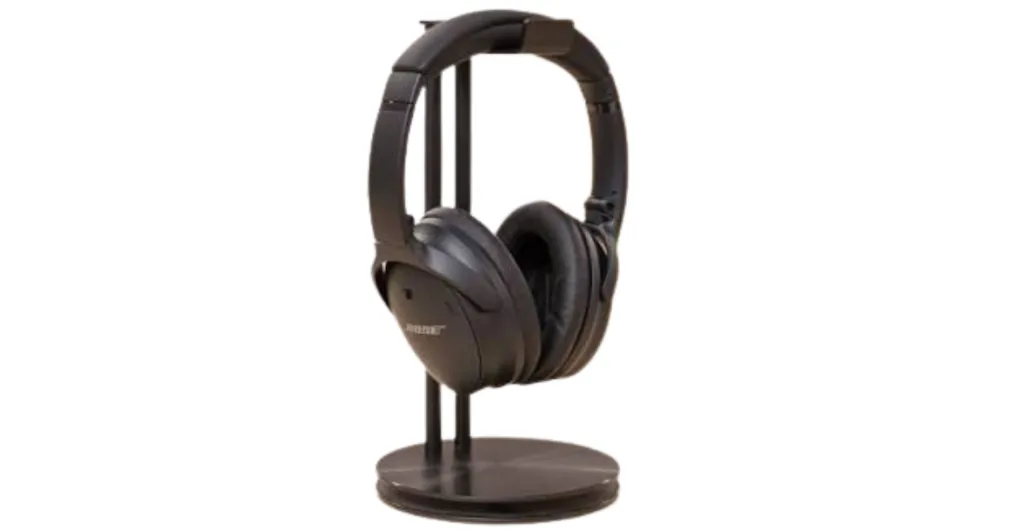 Bose QuietComfort 45 wireless noise-cancelling over-ear headphones in matte black with a silver Bose logo on the left ear cup, signature oval-shaped ear cups with thick protein leather cushions