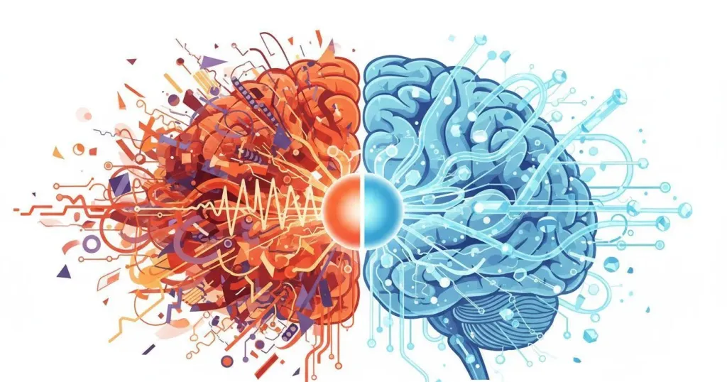 Conceptual illustration showing how cognitive load divides between decoding poor audio without wireless headphone with microphone for work and actual learning comprehension