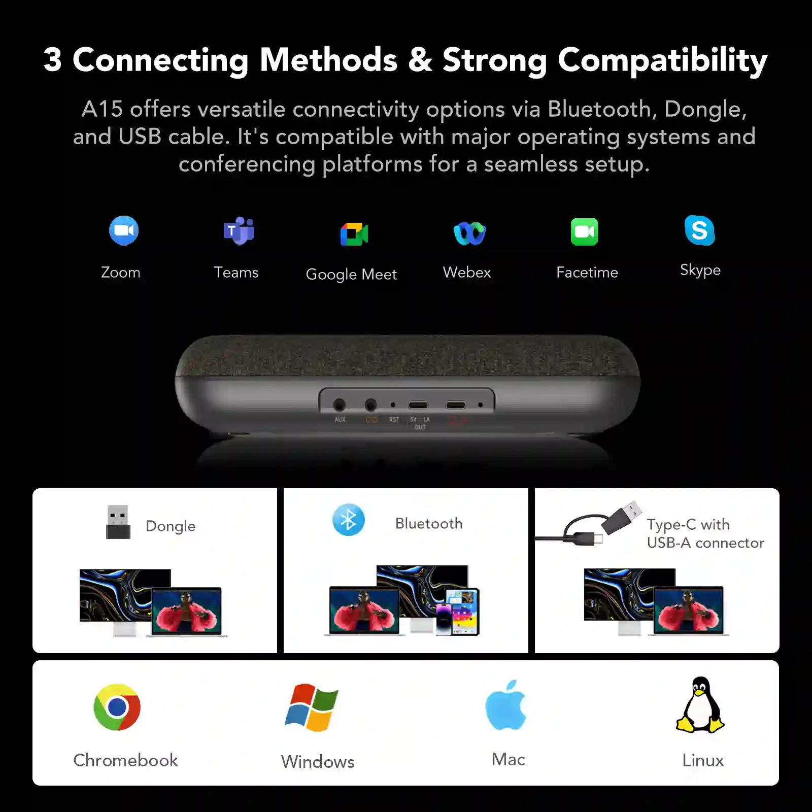 A15+V403 Medium Conference Room Solution | Audio Pro Bluetooth Speakerphone for Crystal-Clear Communication