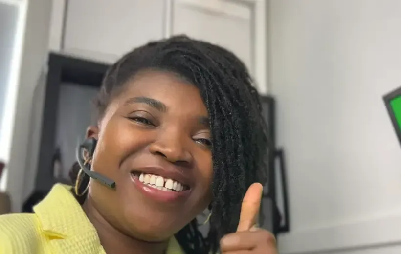 mom cynthia works with her new wfh headset