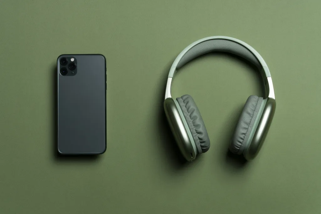 Professional wireless headphones for android with a noise-canceling boom mic, set against a minimalist monochrome background.