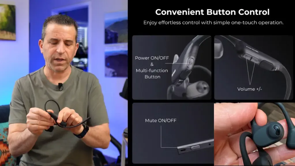 he is showing how to use this best bluetooth headset for calls in noisy environment