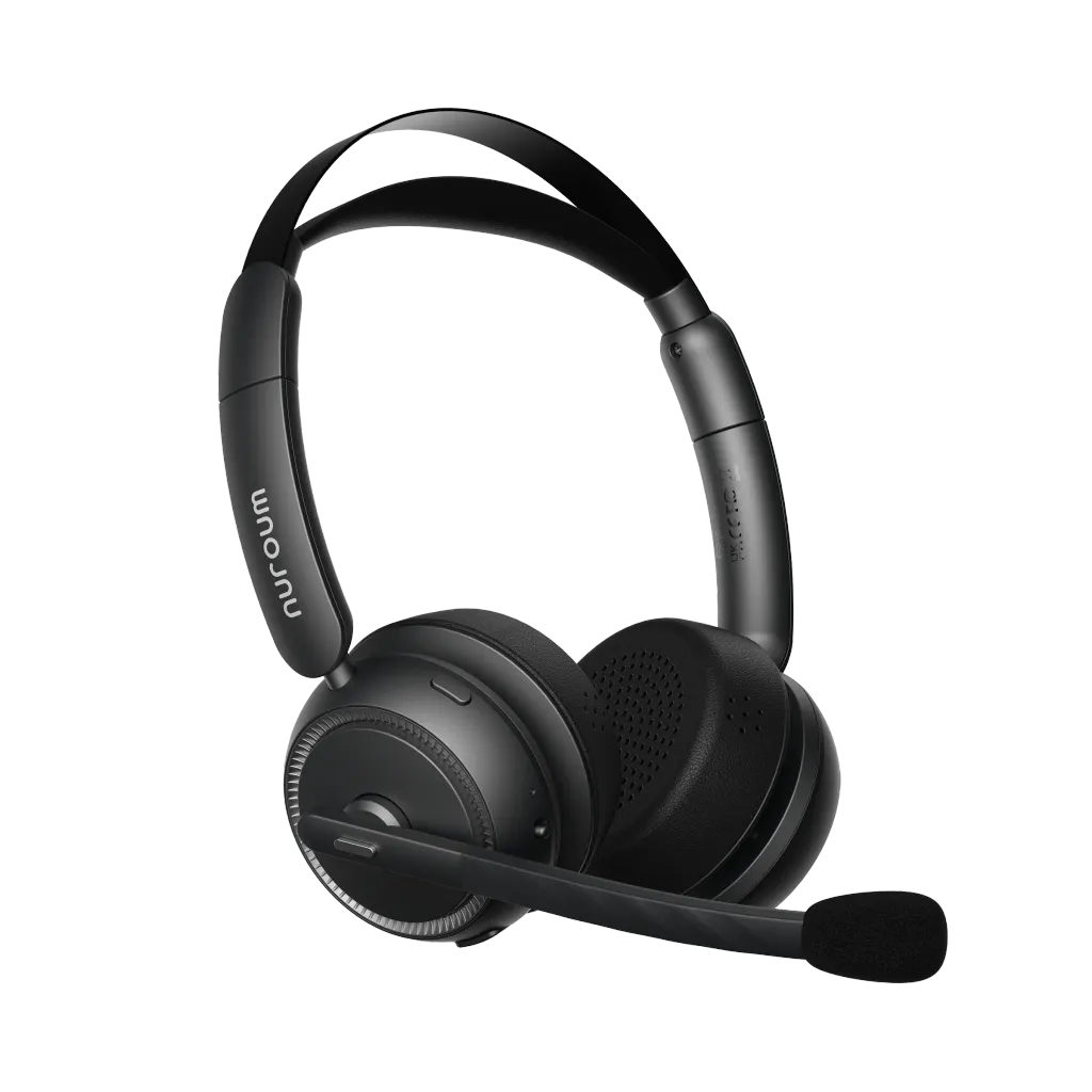 Studio shot of the Nuroum HP31D, a high-performance wireless headphone with noise cancelling microphone and an adjustable boom mic arm.
