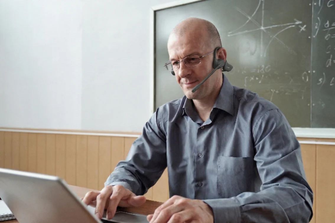 University professor giving a remote lecture