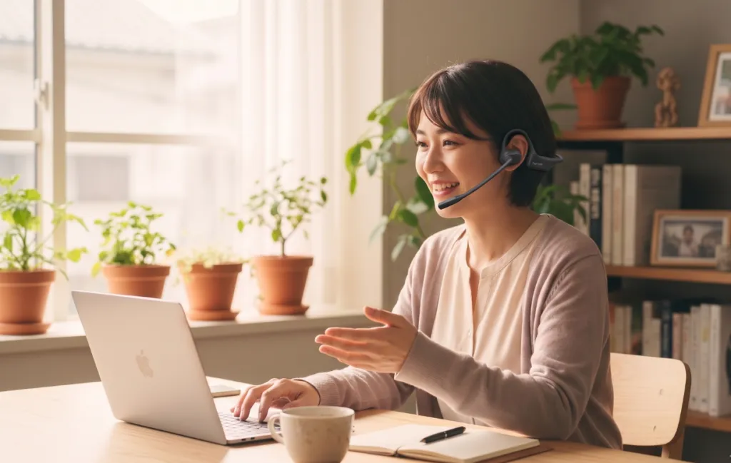 ノイズリダクションイヤホンをつけている女
