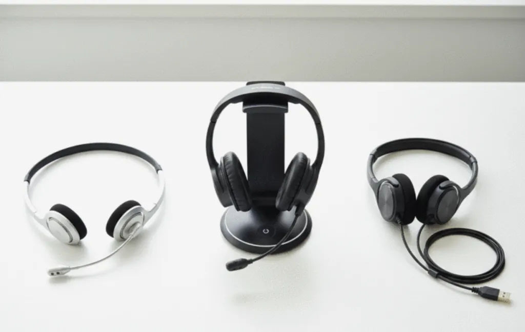 3種類の異なるタイプのヘッドセットが並べられた比較写真