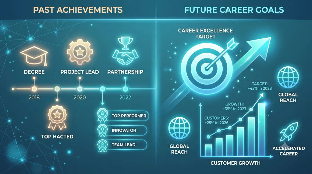 Comparison concept showing resume summary of past experience versus future-oriented objective