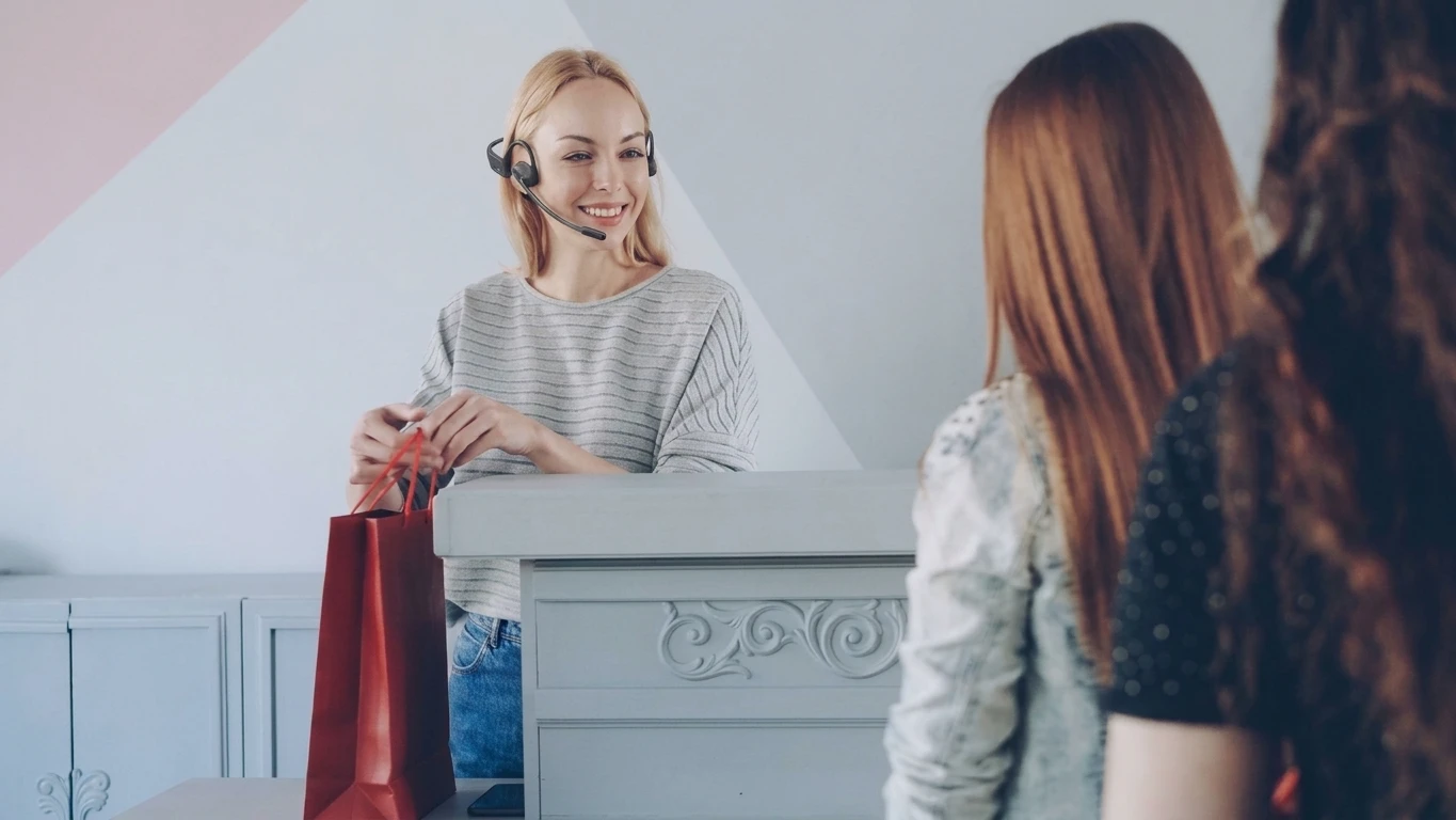 Front desk agent multitasking with a single ear bluetooth headset