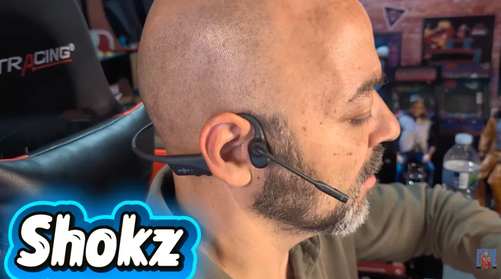 Detroit Love wearing shokz open comm2