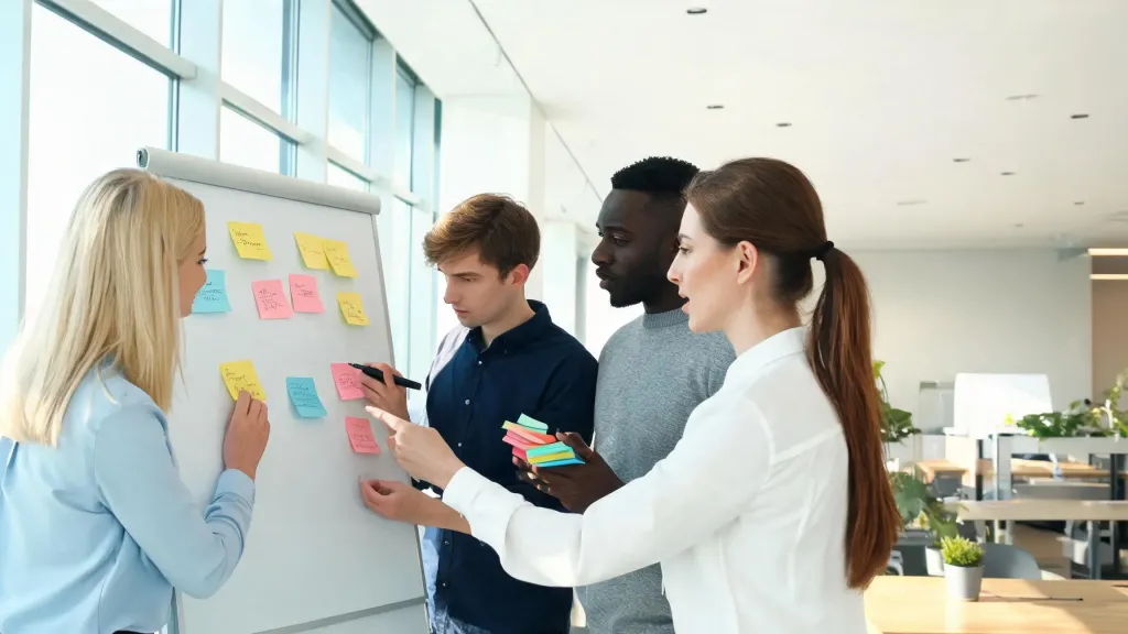 Team of professionals collaborating enthusiastically in a modern glass-walled meeting room with bright natural lighting