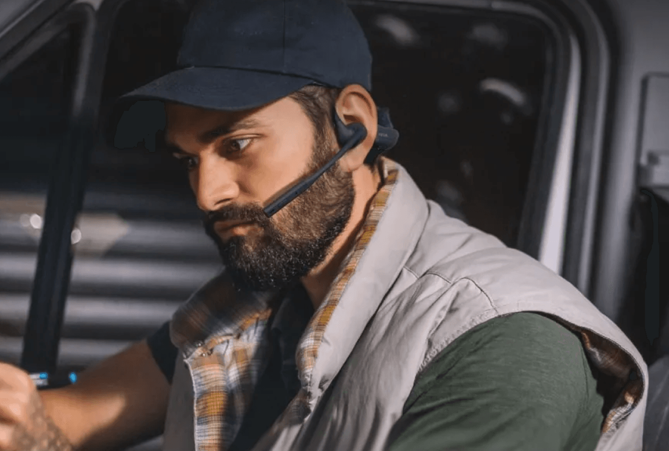 trucker with wireless headset