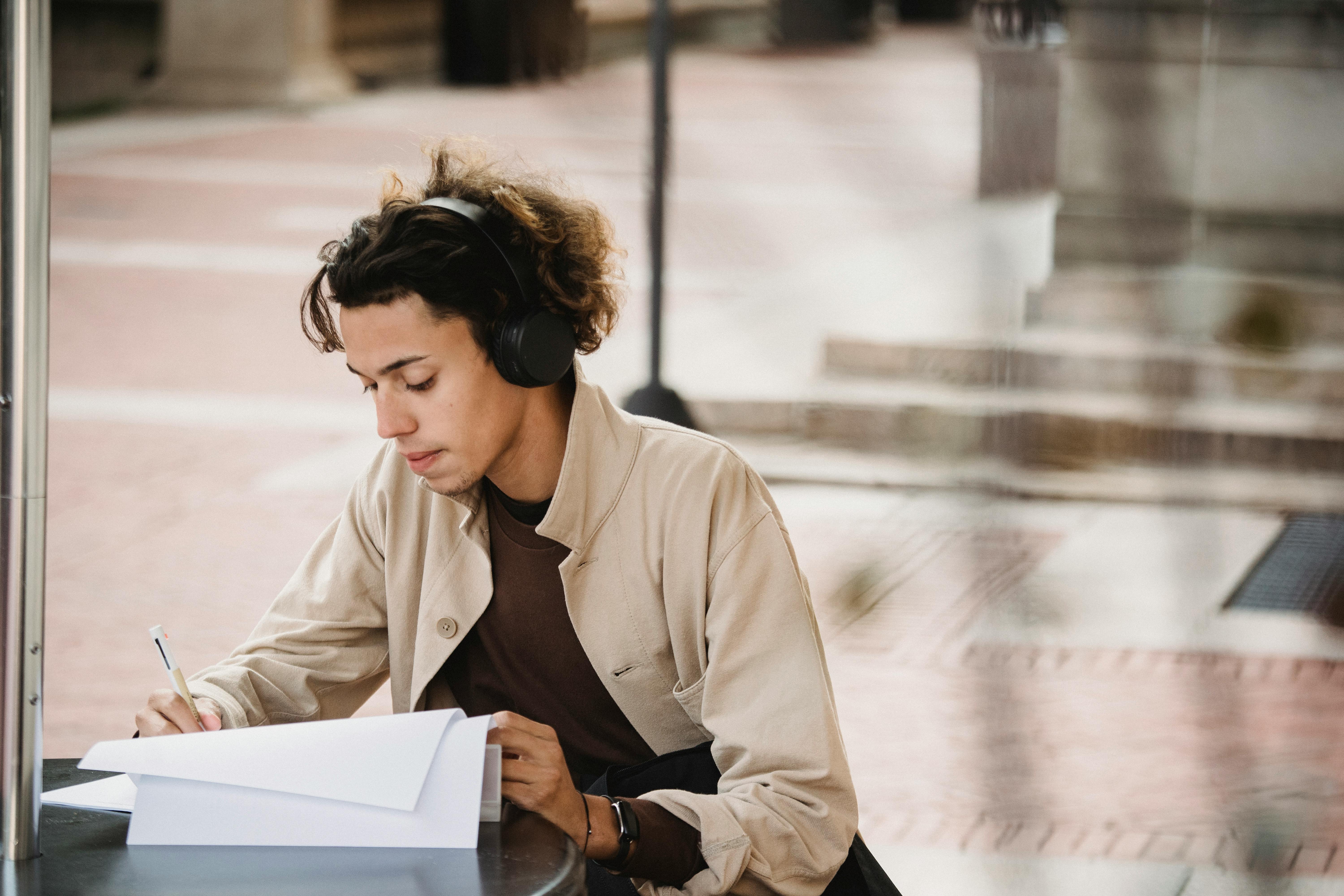 wearing wireless headphone