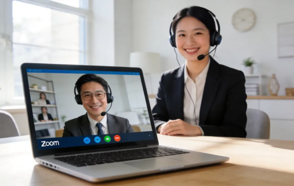 オンライン会議をしているビジネスパーソンの様子